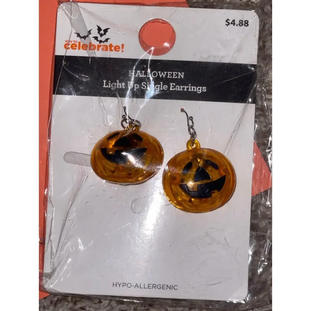 Halloween Costume Jewelry Lot Pumpkin Skull Bat Knife Witch Earrings Necklace